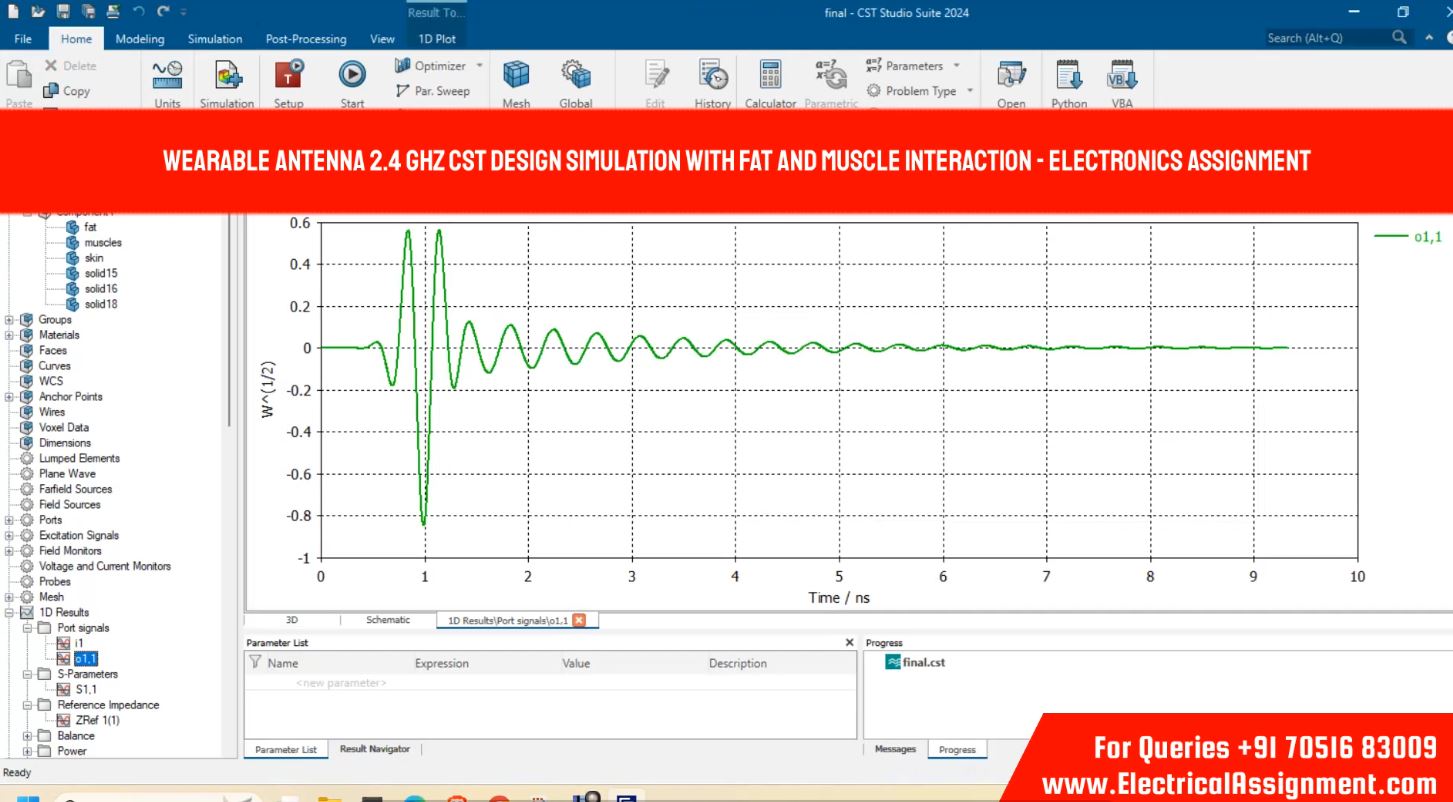 Wearable antenna 2.4 GHz CST design simulation with fat and muscle interaction - Electronics Assignment screenshot 1